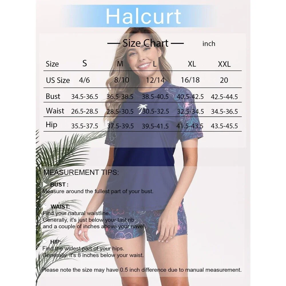 Halcurt Women's Sun Protection Bathing Suits Swim Shirts Built Bra Two Piece L